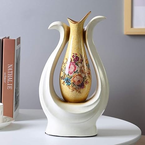 Amazon 优雅的大型おしゃれな い可愛い陶器のフラワーベース花瓶和風 花瓶敷きリビングルームキッチンベッドルームオフィスホテルホーム屋内装飾用インテリア 花瓶 花器一輪挿し装飾用敷き花瓶シンプル黄31 17cm 花器 インテリアボウル オンライン通販