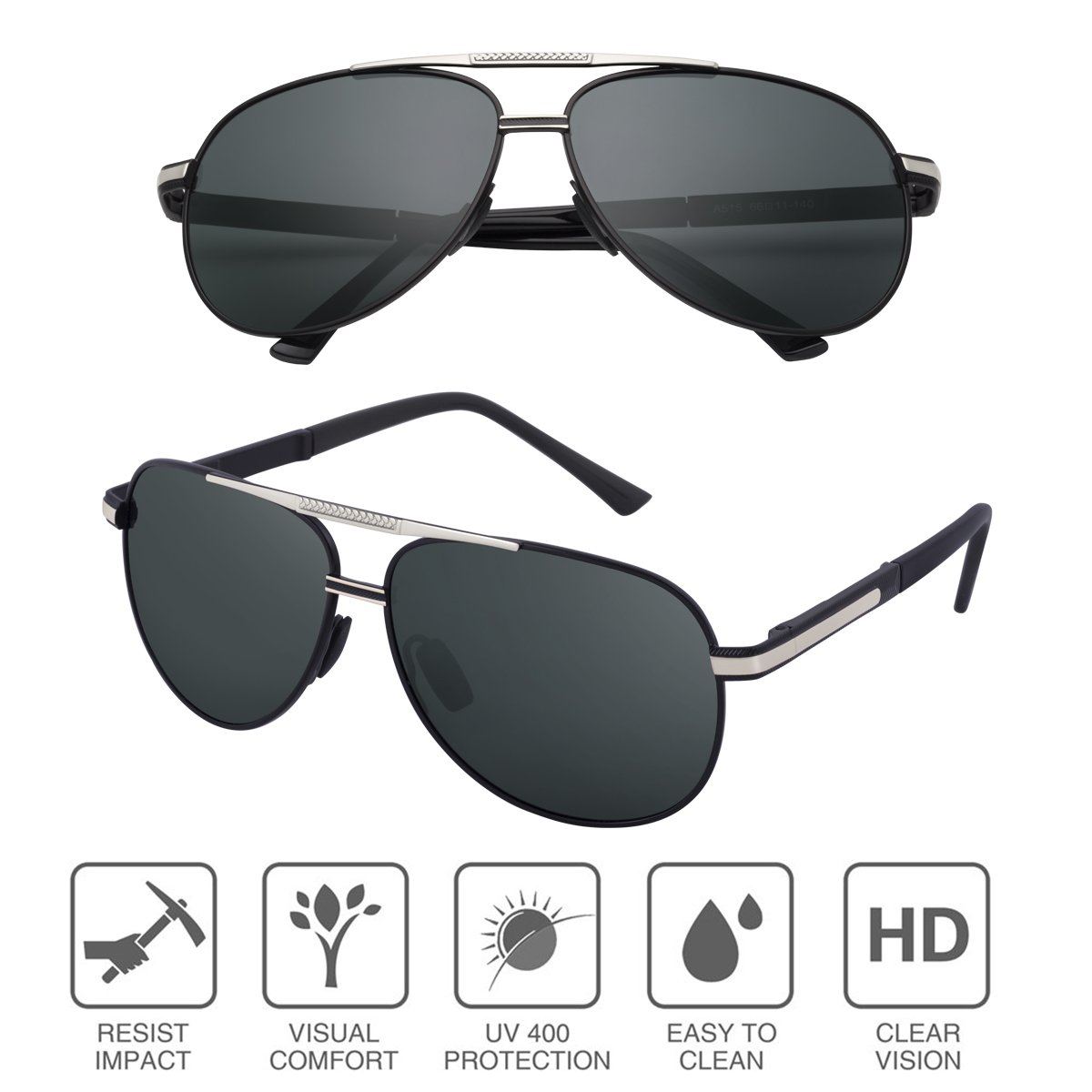 Zealme Polarized Fashion Aviator Anti Glare Pilot Driving Fashion Lightweight Durable Unbreakable Frame Cycling Fishing cycle Hiking Dark Sunglasses for Men Women (black) BM110