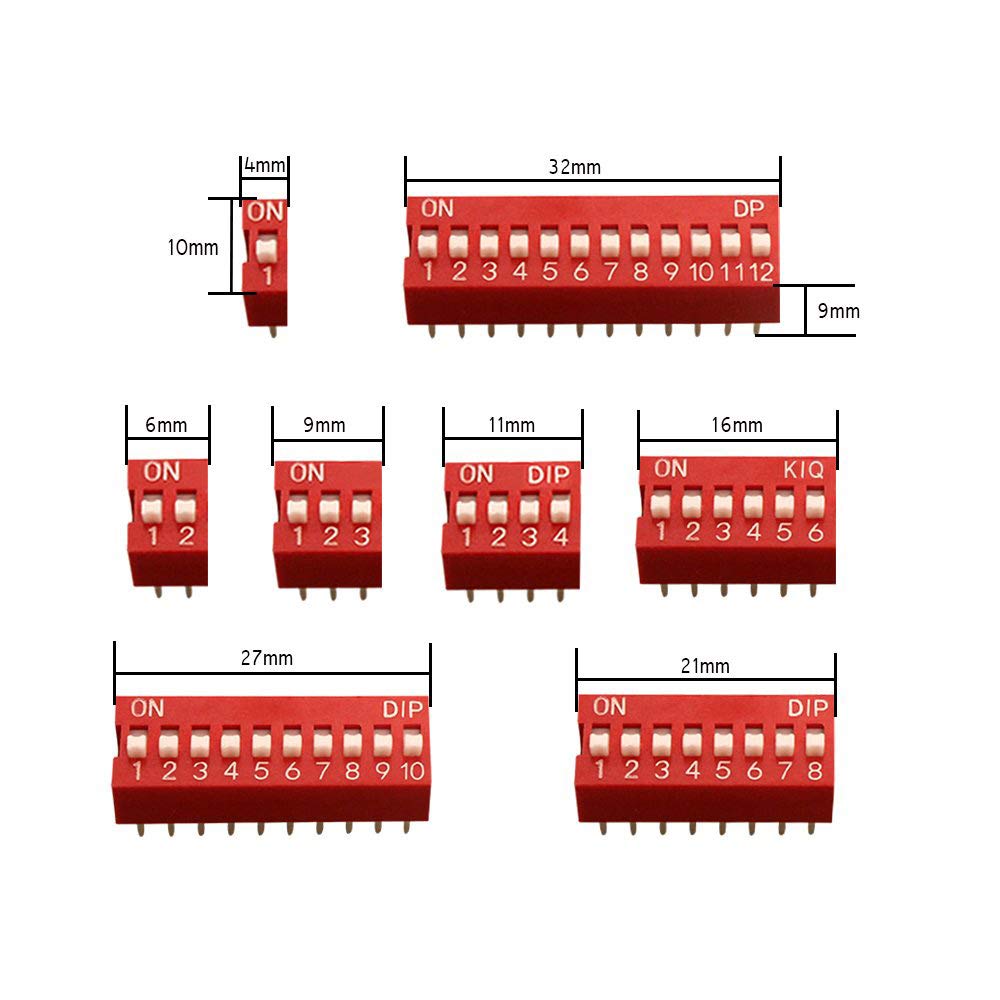 Youmile 40 PCS DIP Switch Assorted Kit Red 1 2 3 4 6 7 8 9 Position 2.54mm On Off Slide Type Switch For Breadboard With Jump Wire - Image 4