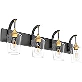 Ralbay Black/Gold Bathroom Vanity Light 4-Lights Industrial Black Vanity Lights Clear Glass Vintage Edison Wall Mount Light F