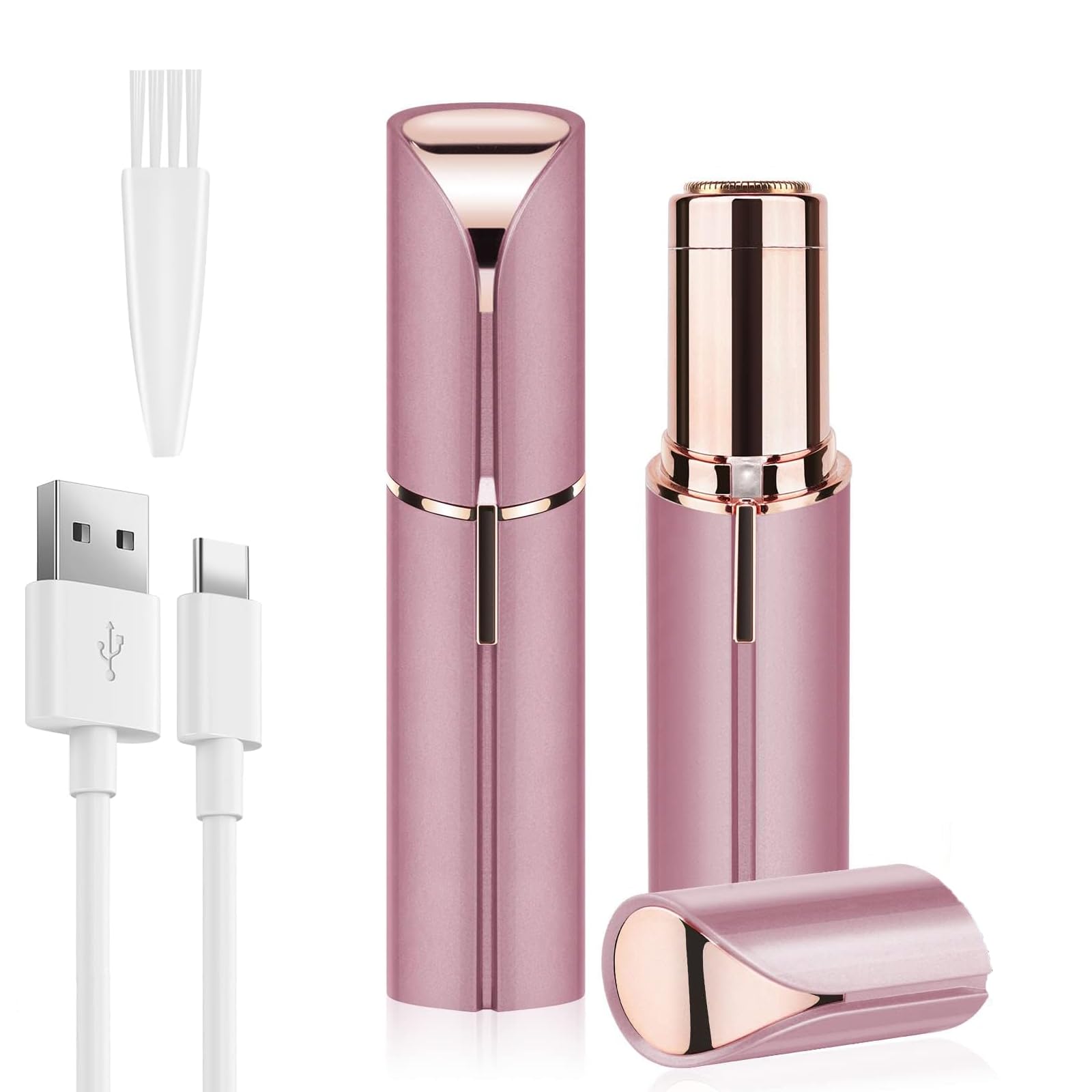 Facial Hair Remover for Women,Mini Face Hair Trimmer,USB Rechargeable Women's Facial Shaver, Painless Lady Shavers for Women for Face Hair, Upper Lips, Peach Fuzz, Bikini Body(Rose Gold)