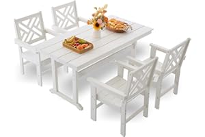 AZXZCS HDPE Dining Table Set for 4,5-Piece Outdoor Table and Chairs Include 4 Dining Chairs and 62.5" Patio Dining Table with Umbrella Hole (White)