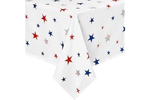 DWCN 60 x 120 Inch Independence Day Patriotic Tablecloth Rectangle - Waterproof Spillproof Stain Resistant Star Patterned Washable Table Cloth for July 4th Holiday Picnic Party