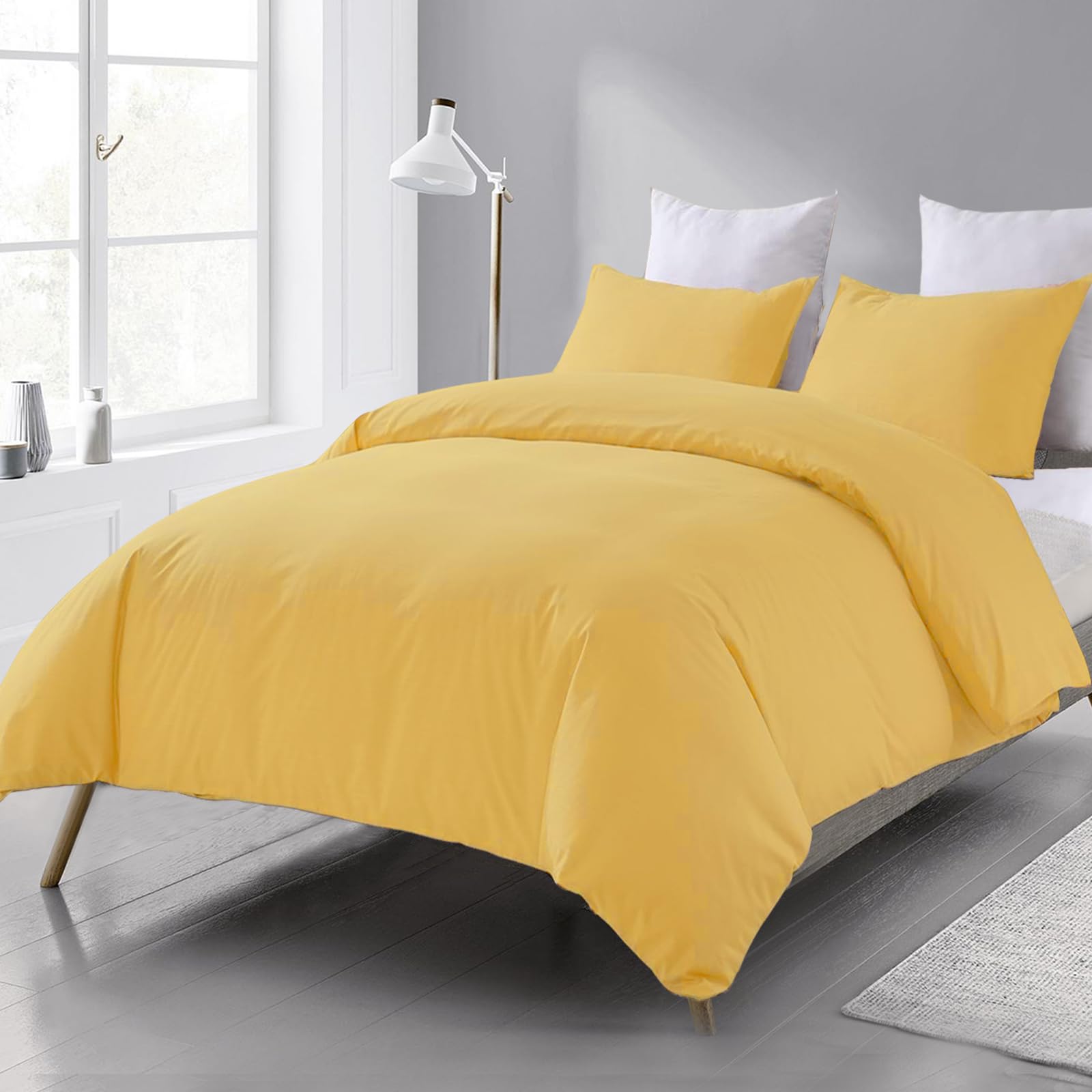 Beqnat Bed Linen, Bed Sheets 200 x 220 cm Yellow - Soft Bed Linen Sets Duvet Cover 200 x 220 cm Pillowcase 80 x 80 cm Set of 2 Microfibre with Zip