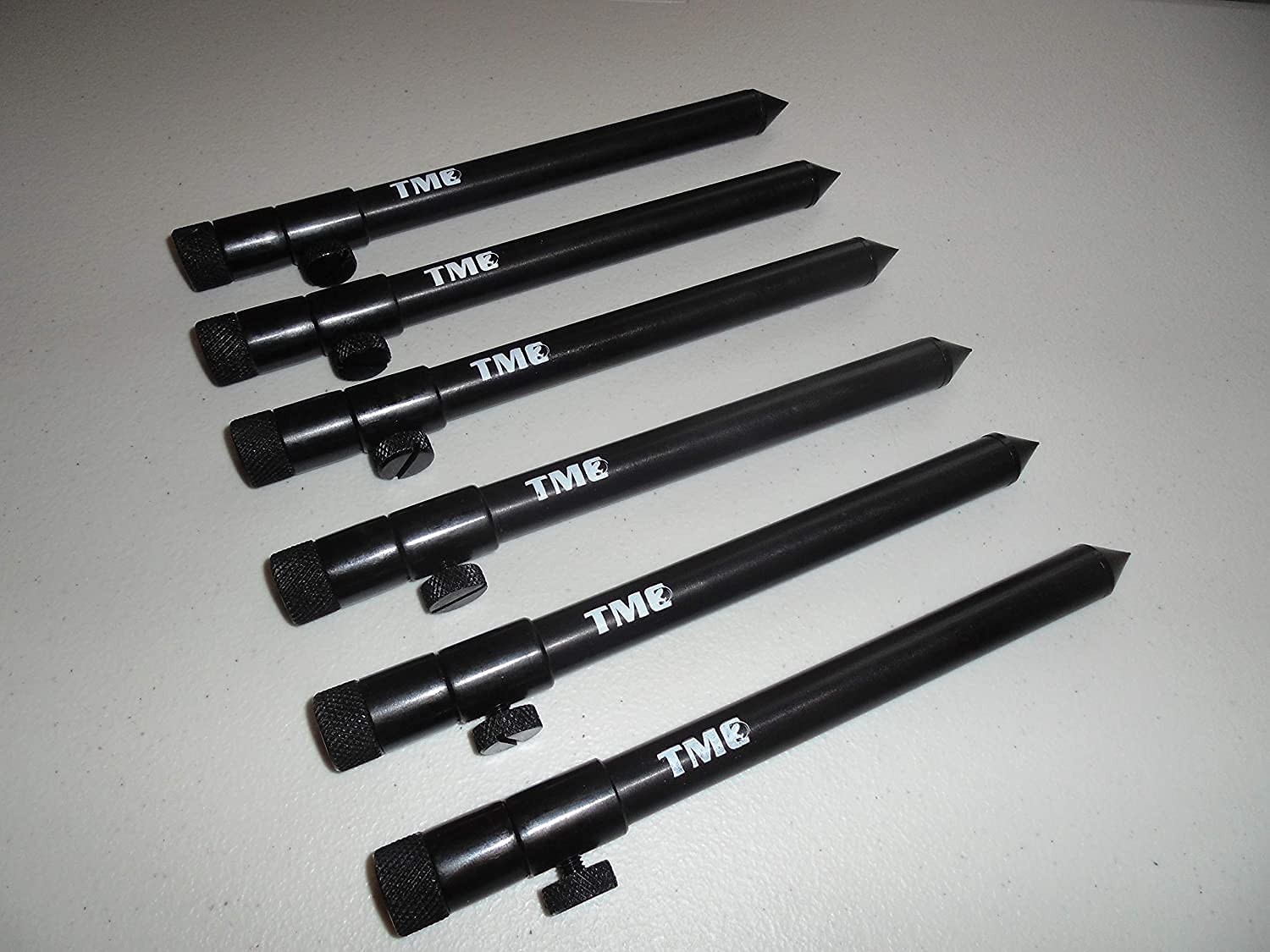 TMC 6 x Aluminium Bank Sticks 20-35 cm's. Rod Rests, Buzz Bar, Alarms. Fishing. 16mm Diameter