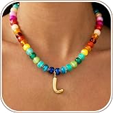 TENTMENTISE Chunky Colorful Beaded Initial Necklace - 14K Gold Plated Colorful Letter A-Z Necklaces for Women, Chunky Trendy Bubble Charm Necklace, Womens Summer Jewelry Personalized Birthday Gifts