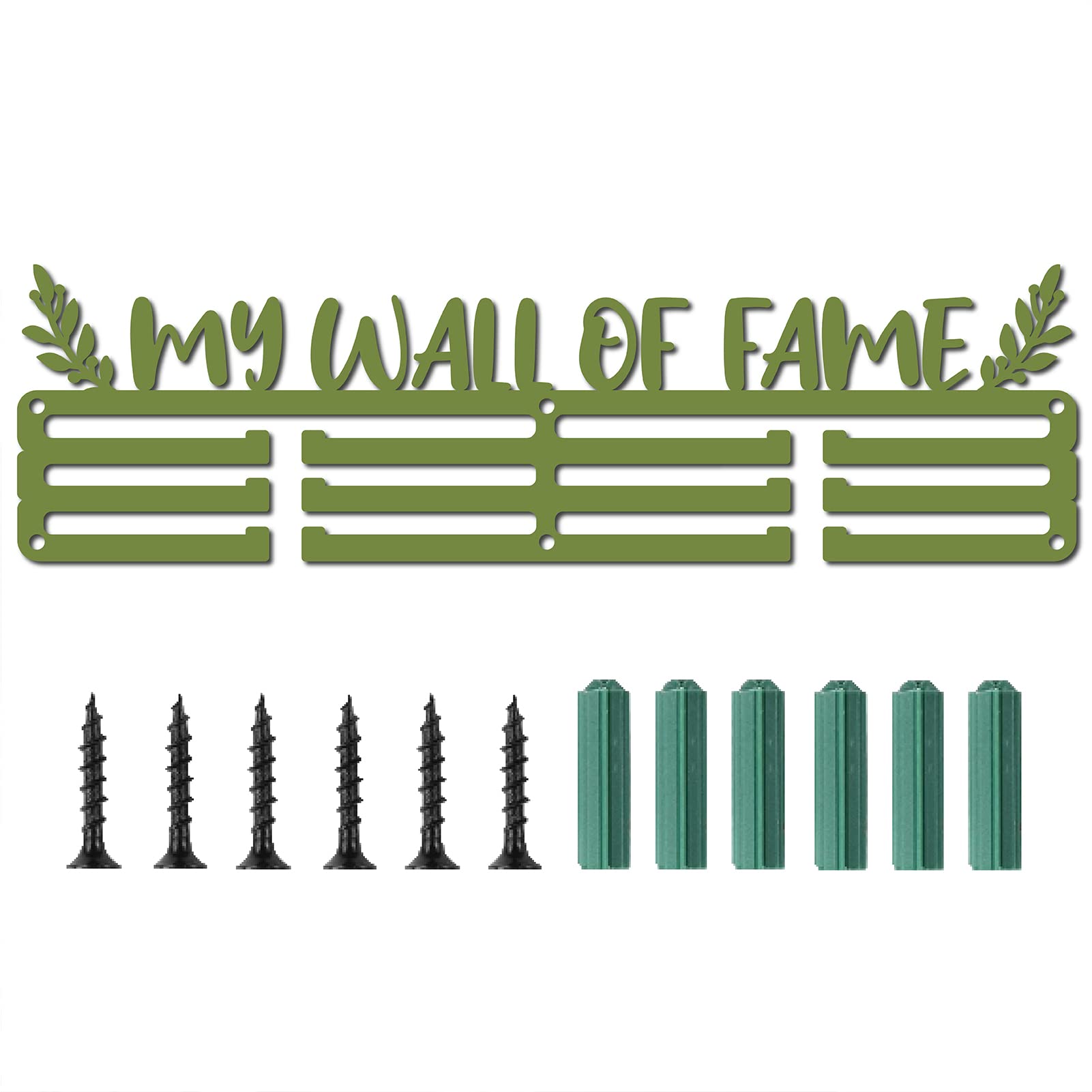 CREATCABIN Medal Holder Sport Medals Display Wall Mount Hanger for Badge 3 Rung Medalist Runner Running Soccer Swim Gymnastics Over 60 Medals Games 15.7inch, Green- My Wall of Fame