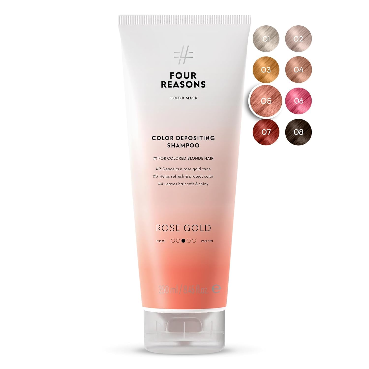 FOUR REASONS Hair Color Shampoo, Rose Gold (8 Colors) - Blonde Hair Toner & Color Depositing Shampoo for Women - Semi-Permanent Toner for Color Treated Hair, Sulfate Free, Vegan - 250 ml — image 1