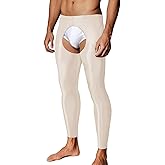 JINSHI Men’s Open Front Thermal Underwear Bottoms Male Glossy Slim Fit Long Johns Tights Compression Pants S-2XL