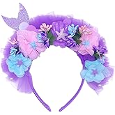 CHARMFORGE Mermaid Headband Purple Floral with Starfish Headband for Mermaid Birthday Party, Under the Sea Theme, Therian Valentine's Day