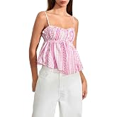 Women Floral Camisoles Tops Sexy Sleeveless Backless Spaghetti Strap Ruffle Hem Peplum Babydoll Tops