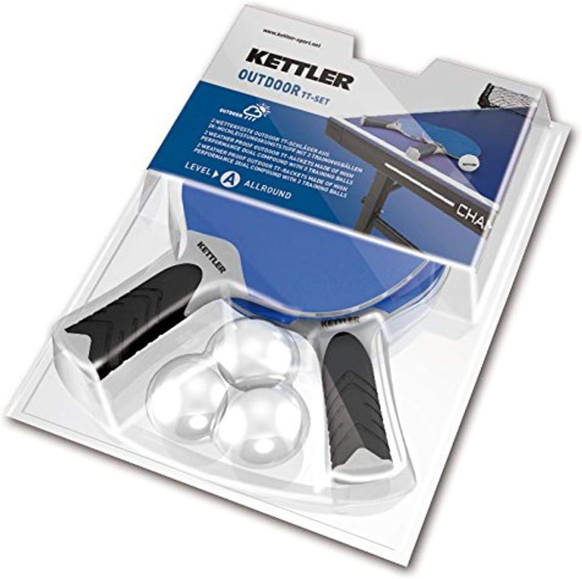 Kettler HALO 5.0 Indoor/Outdoor Table Tennis Bundle: 2 Player Set (2 Rackets/Paddles and 3 Balls)