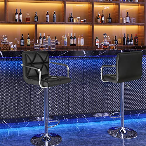 SONGMICS Set of 2 Adjustable Swivel Bar Stool Chairs Counter Stools, Breakfast Chairs with Arms