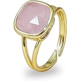 Rose Quartz Ring, Natural Square Faceted Pink Crystal Rings for Women, Adjustable Pink and Gold Ring for Rose Quartz Jewelry