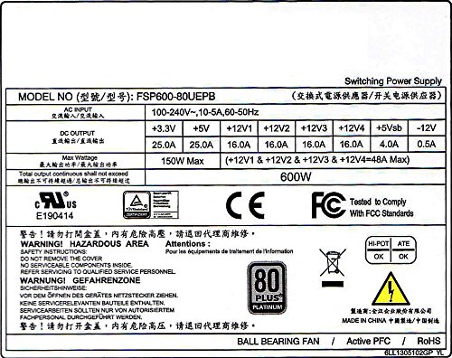 FSP Group 600W ATX Power Supply PMBus V1.2 Single 1U Size 80 PLUS Platinum Certified for Rack Mount Case (FSP600-80UEPB)
