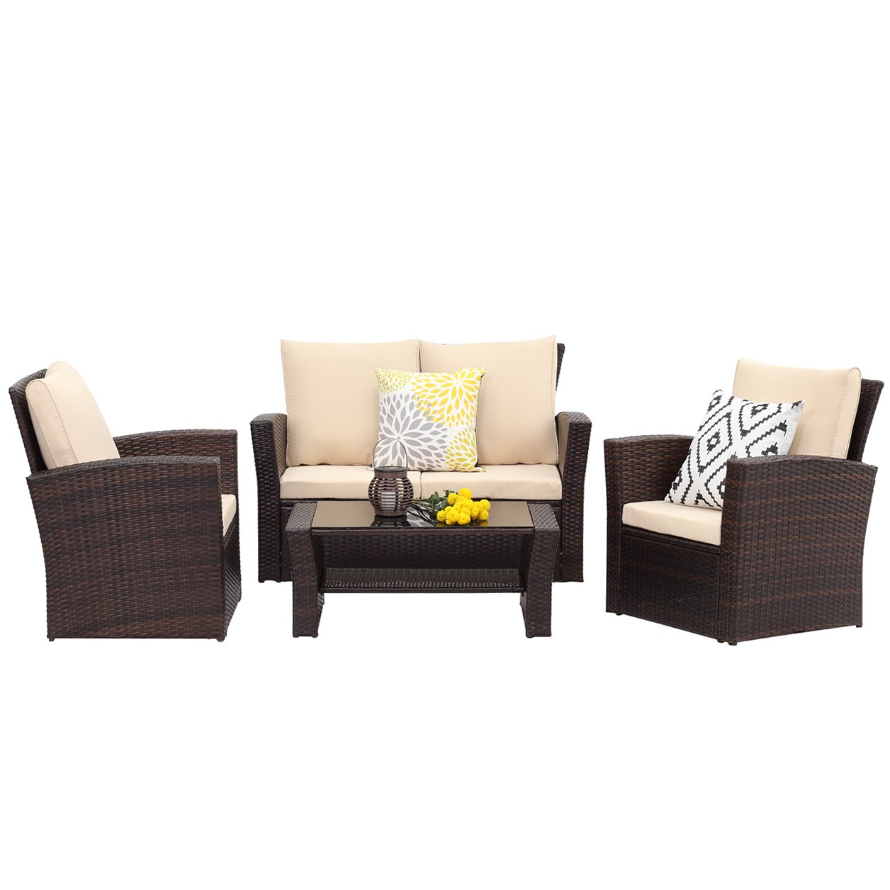 Wisteria Lane 4 Piece Outdoor Patio Furniture Sets, Wicker Conversation