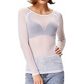 Kate Kasin Women's Basic Long Sleeves Mesh Sheer Tops
