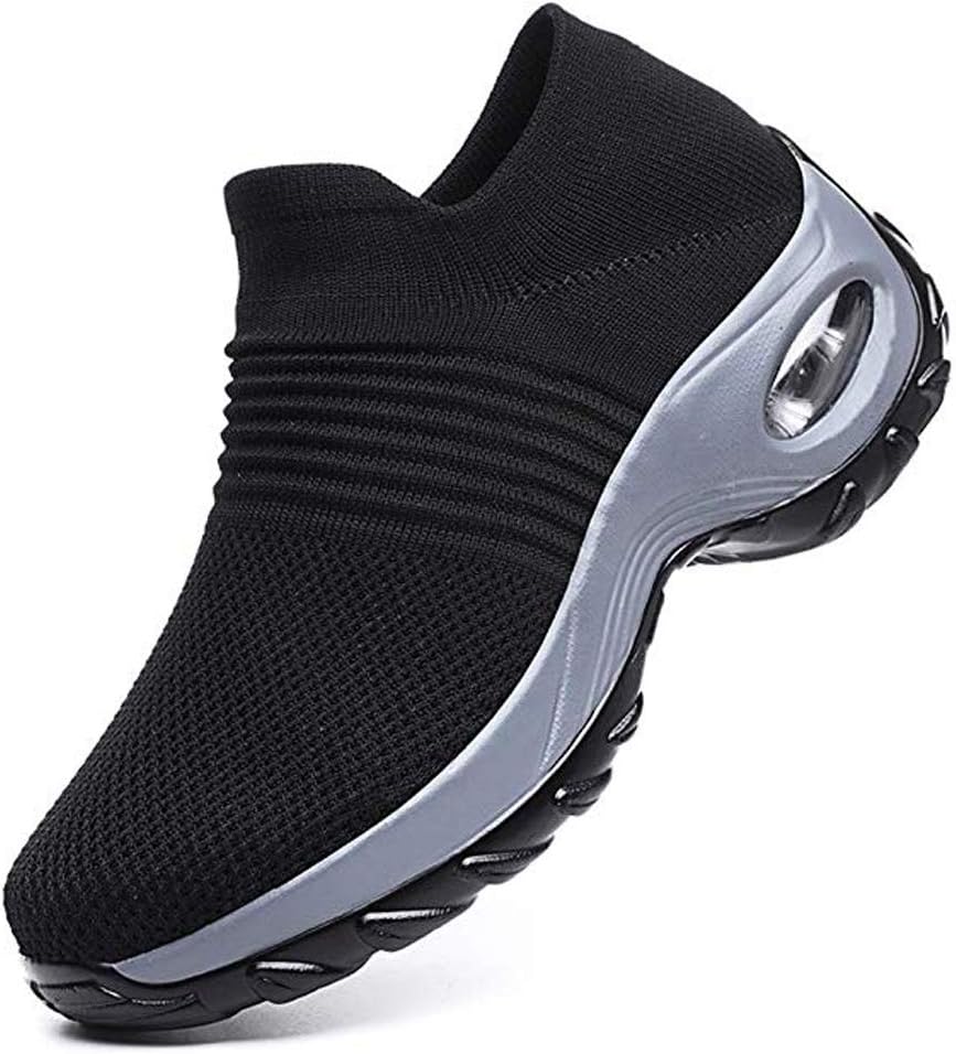 IVYSHION Women Slip-on Walking Shoes Breathable Mesh Sock Sneakers Air Cushion Dance Easy Shoes Wedge Platform Loafers