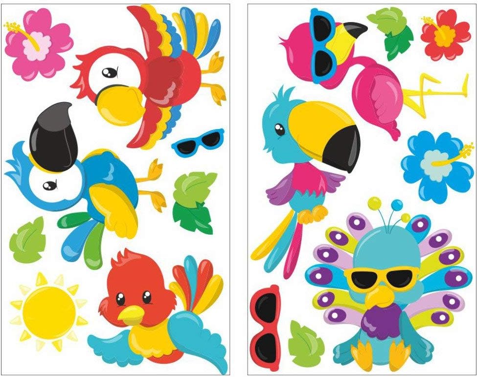 Samunshi® 16 Piece Exotic Birds Wall Sticker Set for Children's Bedroom Baby Room Parrot Tucan, multicoloured, 2x 21x34cm