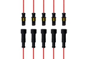 I Little Bamboo 1Pin Way 16 AWG Waterproof Electrical Connectors, Male and Female Way 16 AWG Wire Harness Plug Socket Kit Suitable for Car, Truck, Boat, Motorcycle, Trike, Caravan, Marine-5 Pack