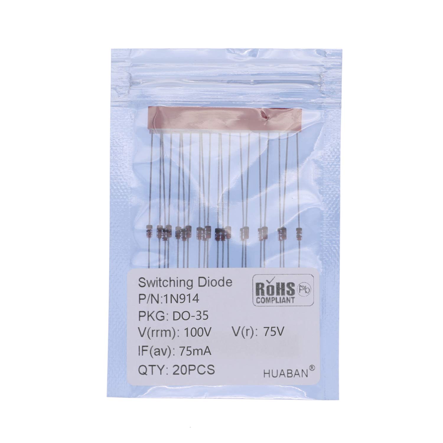 HUABAN 20PCS 1N914 Small Signal Fast Switching Diodes High-Speed Axial 200mA 100V DO-35 (DO-204AH) 914 200 mA 100 Volt