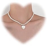 Boho Moonstone Heart Pendant Necklace Gold Love Heart Necklace Chain Pearl Choker Necklace Birthstone Heart Necklace Vintage Pearl Beaded Necklace Jewelry for Women and Girls Gifts