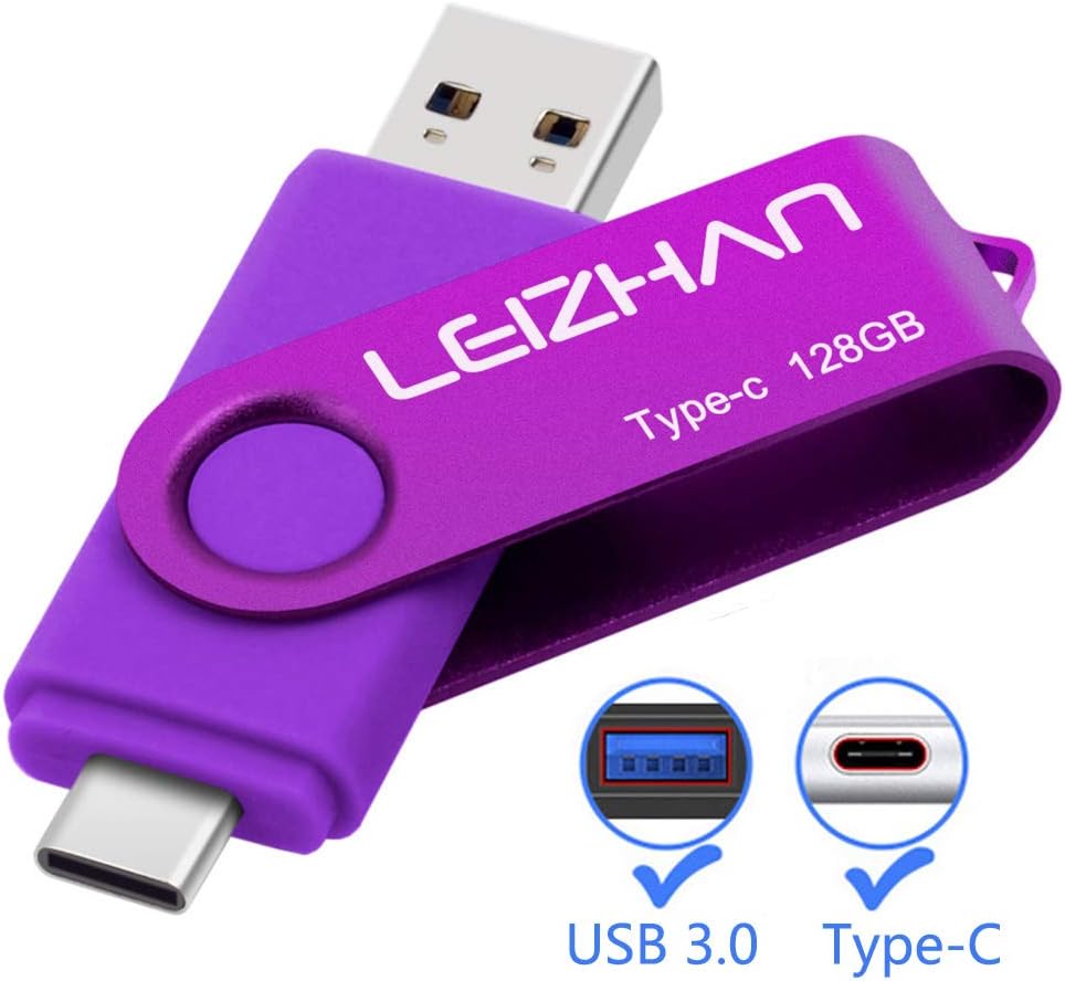 leizhan USB 3.0 Type-c USB Flash Drive, 64GB USB C Phone Picture Stick for Samsung Galaxy S10,S9, Note 9, S8, S8 Plus, XiaoMi 6, Google Pixel XL, Purple