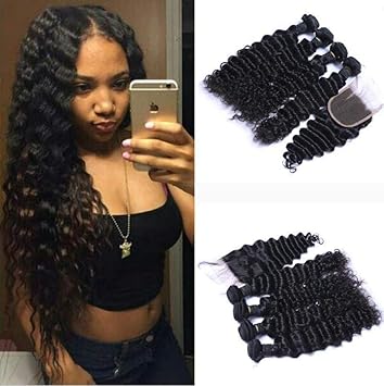 Amazon Com 8a Brasilian Deep Wave Curly Hair 3 Bundles With