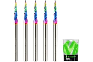 SHARPRO Carbide Tapered Ball Nose End Mill, 1/8" Shank 8° CNC Carving Router Bit 1mm Tip (R0.5 Radius) , Spiral 2 Flute for Wood Engraving, 3D/2D Milling, Quark Coated (5PCS)