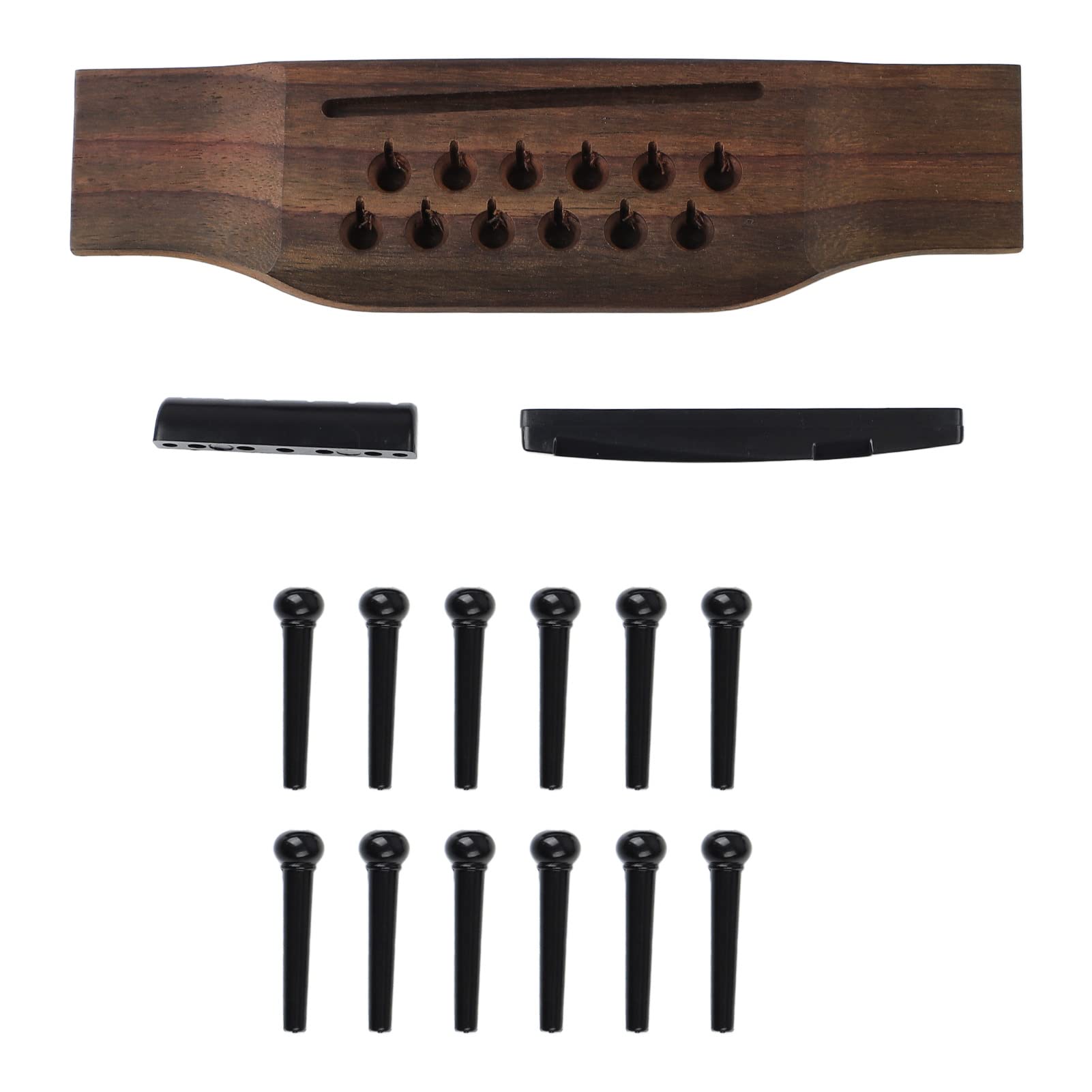 Focket 15Pcs Set Bridge for 12 String Acoustic Guitar Parts Replacement, Acoustic Guitar Bridge, Rosewood Guitar Bridge With Saddle Nut Adjustable Shaft Repair Kit