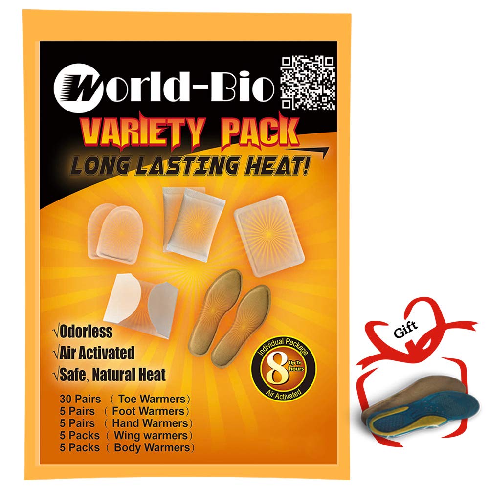 WORLDBIO 30 Pairs Toe Warmers & 5 Packs Body and Wing Warmers with Adhesive Backing & 5 Pairs