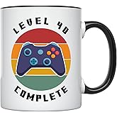 YouNique Designs Level 40, 40th Birthday Mug for Men And Women, 11 Ounces, 40 Year Old Coffee Mug for Men, 40th Bday Cup for Men, Mug for 40 Year Old Man (Black Handle)