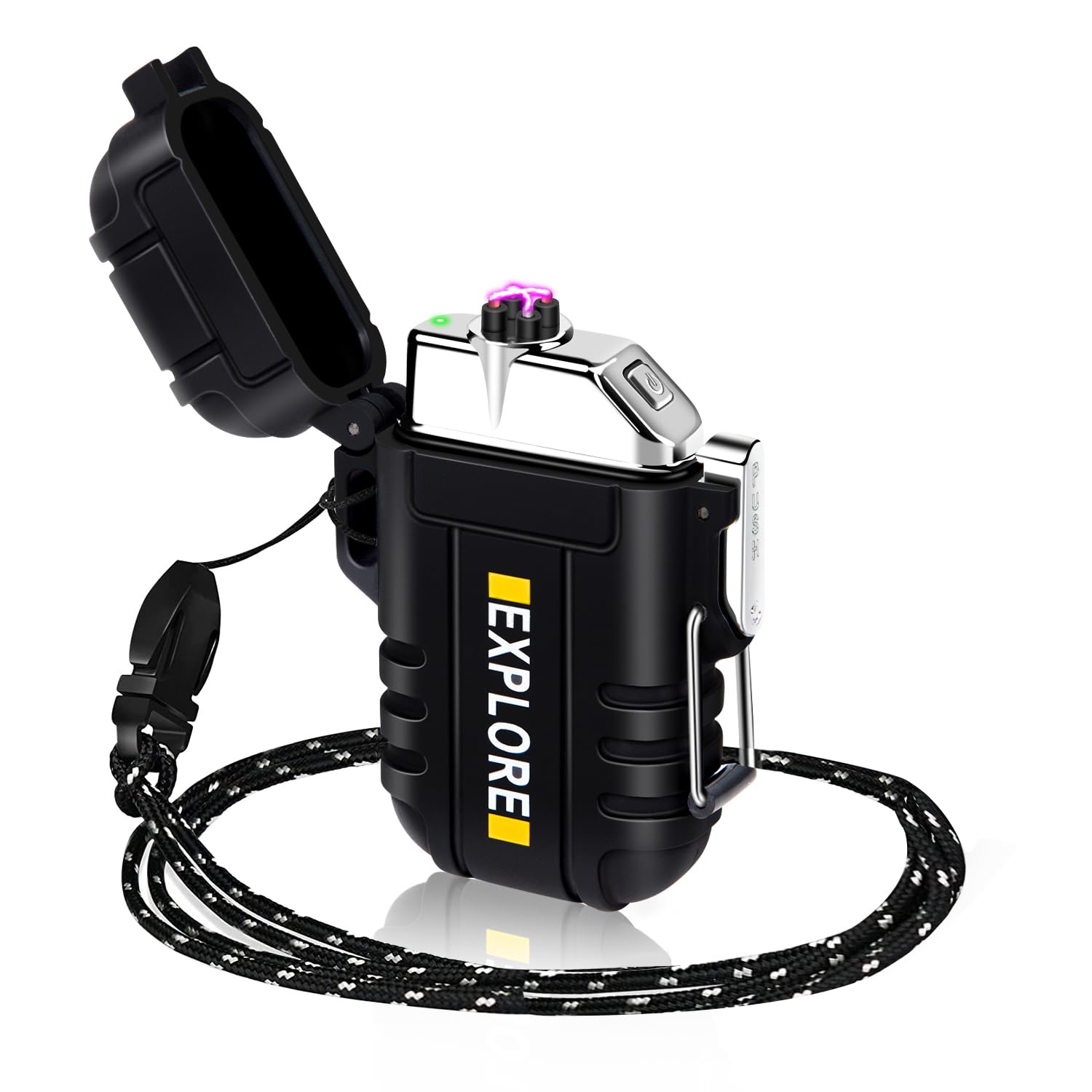 Gifts for Him Men: Electric Lighter Rechargeable USB, Electronic Plasma Arc Lighter Windproof and Waterproof for Camping, Hiking, Outdoor, Survival, Tactical, EDC Gear