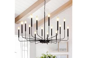 Rviezza Black Chandelier, 16 Light Farmhouse Chandeliers for Dining Room Lighting Fixtures Hanging, Candle Chandelier Light Fixtures, Industrial Chandeliers for Living Room Kitchen Staircase Foyer