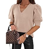Womens Puff Short Sleeve Sweater Tops 2025 Spring Summer Trendy Casual T Shirts Blouses