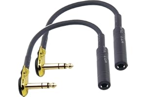Suanqi Right Angle 6.35 mm Male to 6.35 Female Adapter Gold Plated ¼ inch ts to ts Pancake Type Connectors Cable for Speaker Patch Guitar (TRS Male to TRS Female) 1