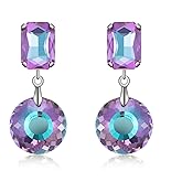 Crystal Drop Dangle Earrings for Women Square Circle Geometric Blue Purple Rhinestone Drop Earrings for Mom Wife Prom