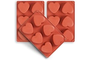 homEdge 6-Cavity Heart Silicone Mold, 3 Packs Heart Shape Molds for Making Handmade Soap, Chocolate, Soap Candles and Jelly-Brown