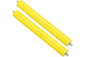 PATIKIL Polyurethane Coated Conveyor Roller 2" Diameter 16" Length, 2 Pack Stainless Steel Transmission Replacement Part Galvanized End, Yellow