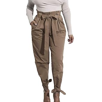 Elegantes Moda Pantalones De Cintura Alta Verano Con Bolsillos Con