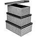 Decorative Nesting Storage Boxes Set with Lids - 3-Pcs Stackable Fabric Storage Bin Memory Box Closet Organizer - Gift Baskets for Shelves with Black & White Design Pattern Large/Medium/Small Sizes