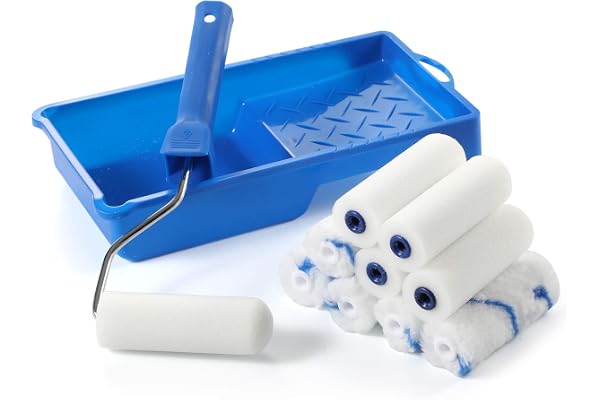 Foam Paint Roller Kit -Small Paint Tray Set with High-Density Foam Mini Roller Refills, Roller Frame, Paint Tray, 4" Microfib