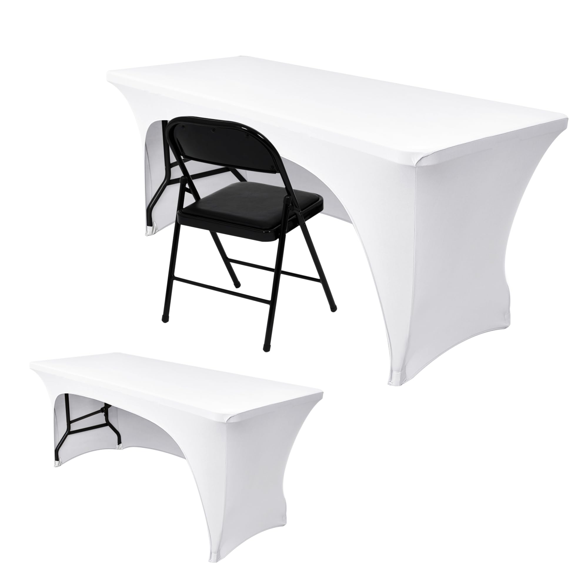 Photo 1 of Nasitos 2 Pack Fitted White Tablecloth Rectangle for 4 ft Table-Open Back Folding Stretch Spandex Table Covers Fabric Washable and Wrinkle Resistant for Parties, Wedding, Craft Fair, Trade Show