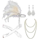 Cizoe 1920s Gatsby Accessories Set for Women Flapper Headband 20s Headpiece Necklace Gloves(fd)