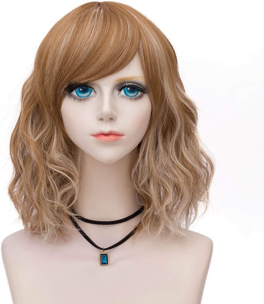 Probeauty Lolita 40CM Short Curly Fashion Women Mixed Brown Anime Cosplay Wig + Wig Cap (Ombre Brown F20A)