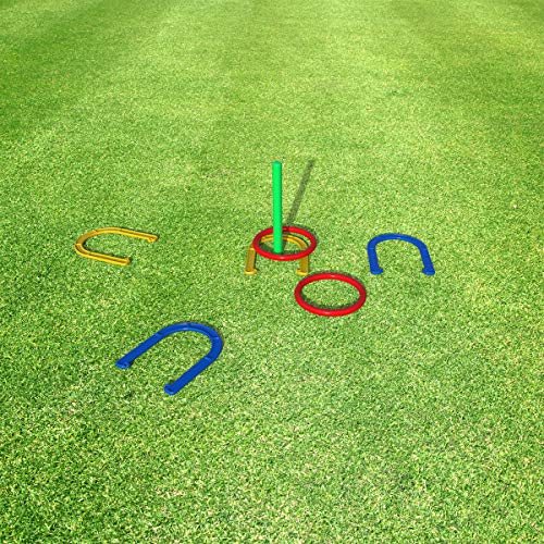Hey!Play! 2-in-1 Horseshoe and Ring Toss – Outdoor Combo Two-Player Skill Game Set for Kids and Beginners – Picnic, Cookout, Beach and Backyard - Thumbnail 3