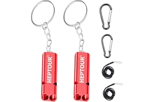 Heptour Emergency Whistles,Premium Safety Survival Whistle with Lanyard Keychain,High Pitch Double Tubes Coyote Whistle for Outdoor Hiking Camping Hunting Boating Rescue Signal Whistle Lifeguard