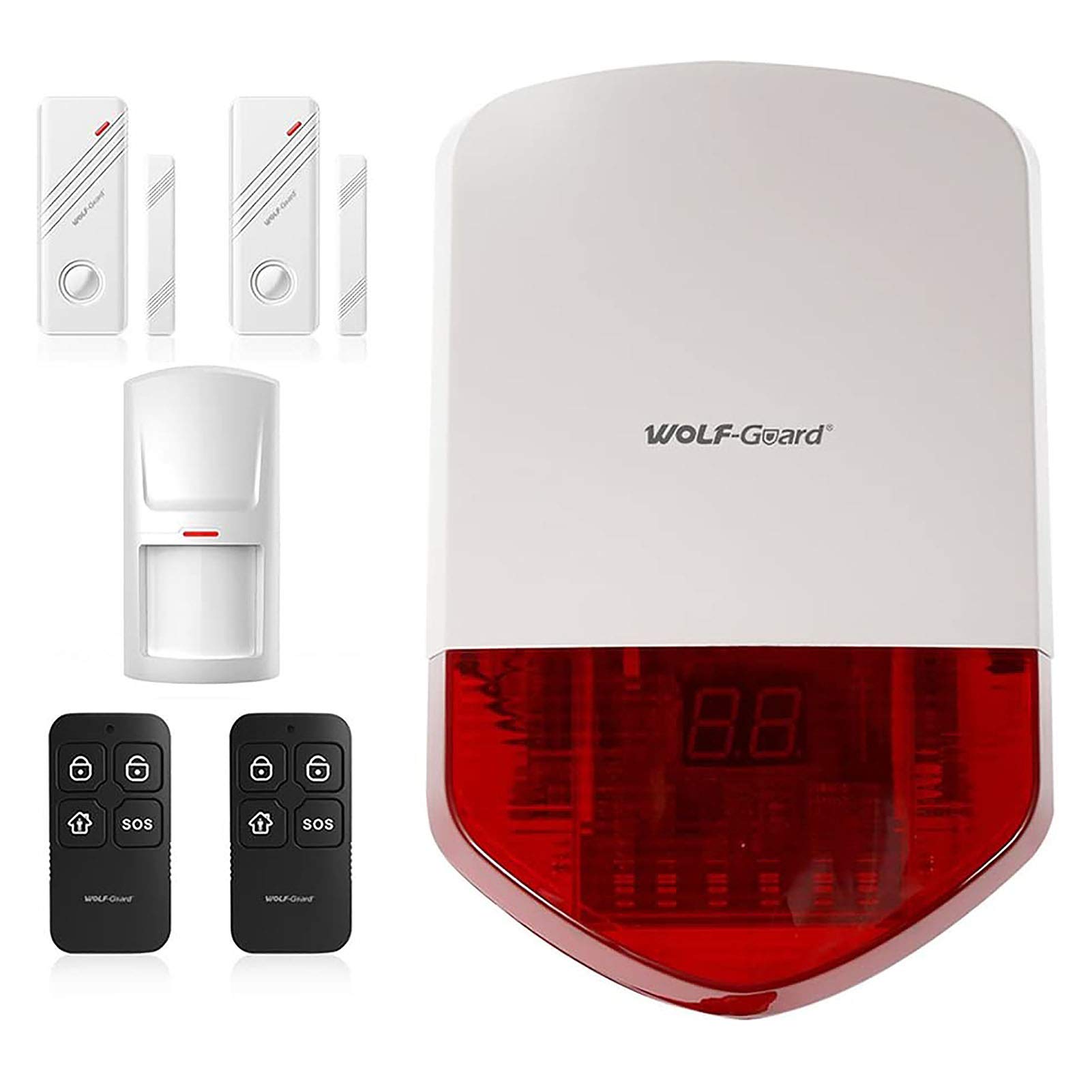 Wolf Guard LB-01A 110dB Standalone Siren Basic Security Burglar Alarm System for Cabin/Carport/Build Site/Shed/Porch,come with Key Fob Remotes and Motion Detector
