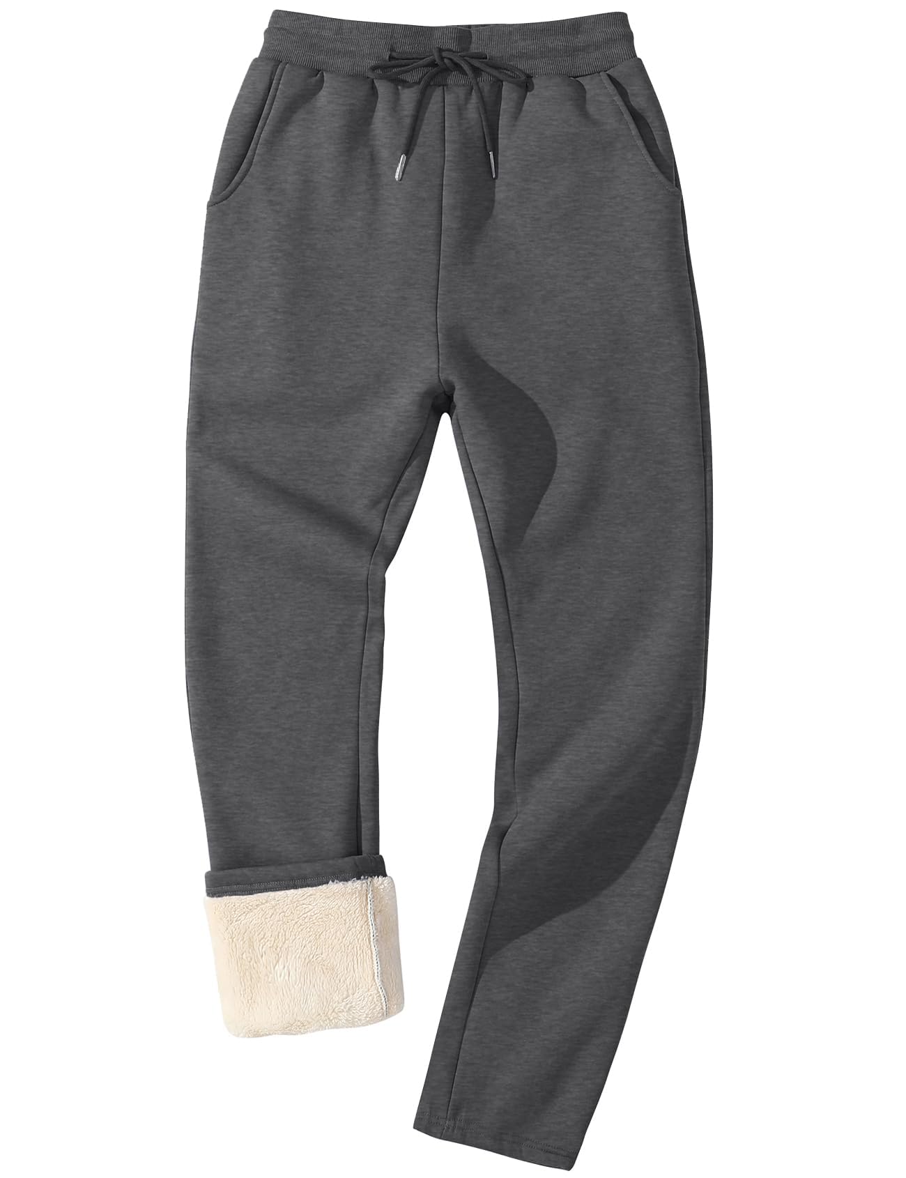 Flygo Men's Fleece Lined Sherpa Sweatpants Winter Warm Pants Open Bottom Jogger Sweat Lounge Athletic Pant Darkgrey XXL Image
