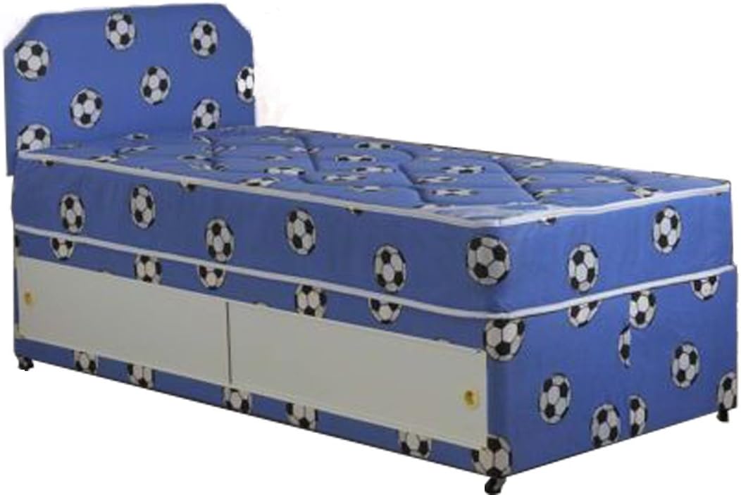 Just Beds Blue Single Football Divan Bed Set With Matching Headboard